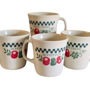 Vintage Set Of 4 Corning USA Homemade Farm Fresh Coffee Mugs Farmhouse Cottage